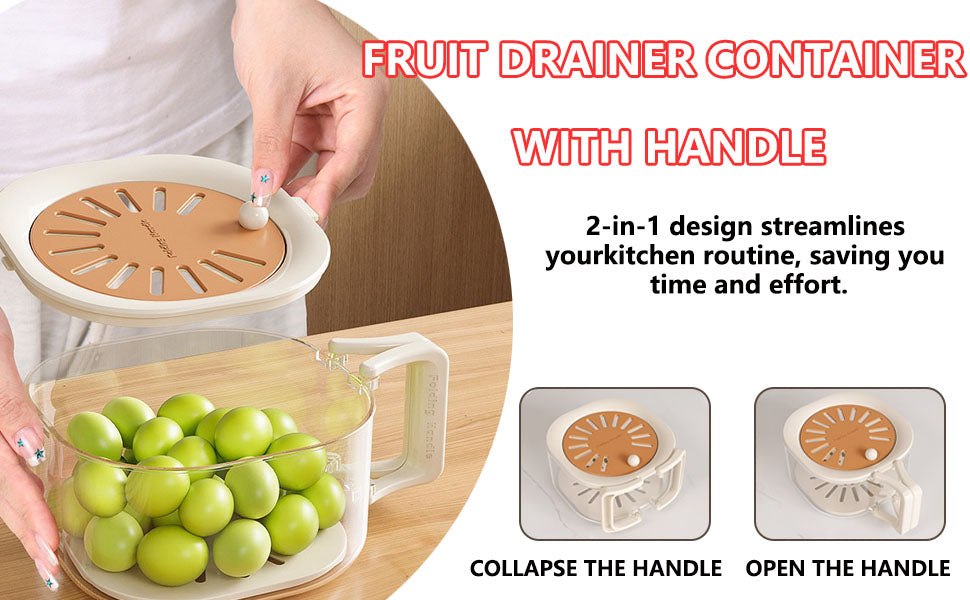 2‑in‑1 Multifunctional Handle Food & Fruit Draining Container – Portable, with Lid & Non‑Slip Grip