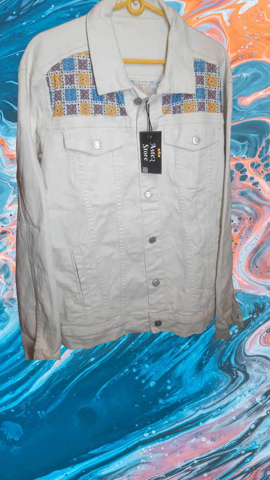 Urban Canvas โ White Denim Jacket with Colorful Back Print