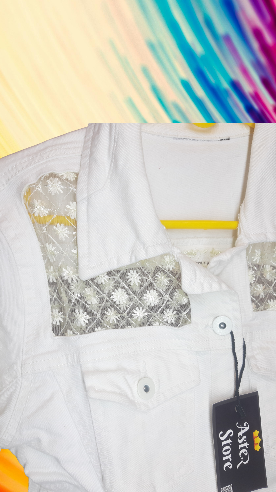 🤍Pure Essence – White Denim Jacket with White Thread Detailing