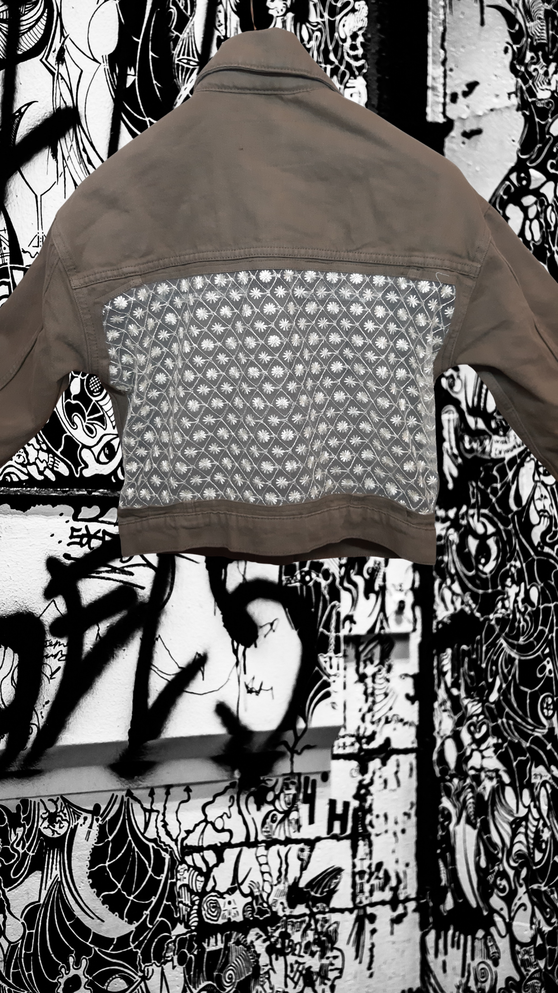 🫒Pure Essence – Olive Denim Jacket with White Thread Detailing