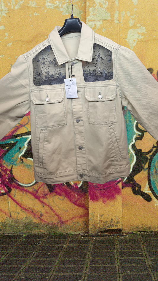 ๐โจGolden Aura โ Mustard Denim Jacket with Embroidered Net Detailing