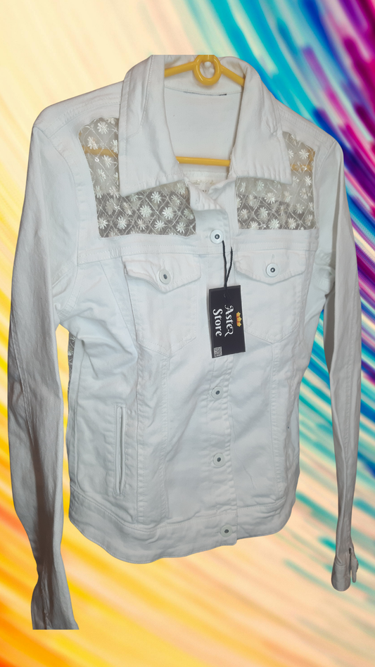 ๐คPure Essence โ White Denim Jacket with White Thread Detailing