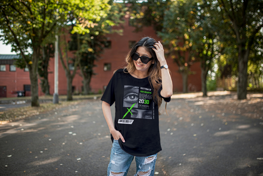 2030 FUTURE VISION | Oversized Graphic Tee for Women Both Side Print – ASTER STORE