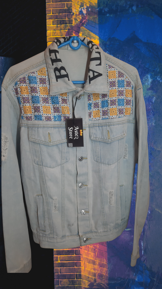 Urban Canvas โ Light Blue Denim Jacket with Colorful Back Print