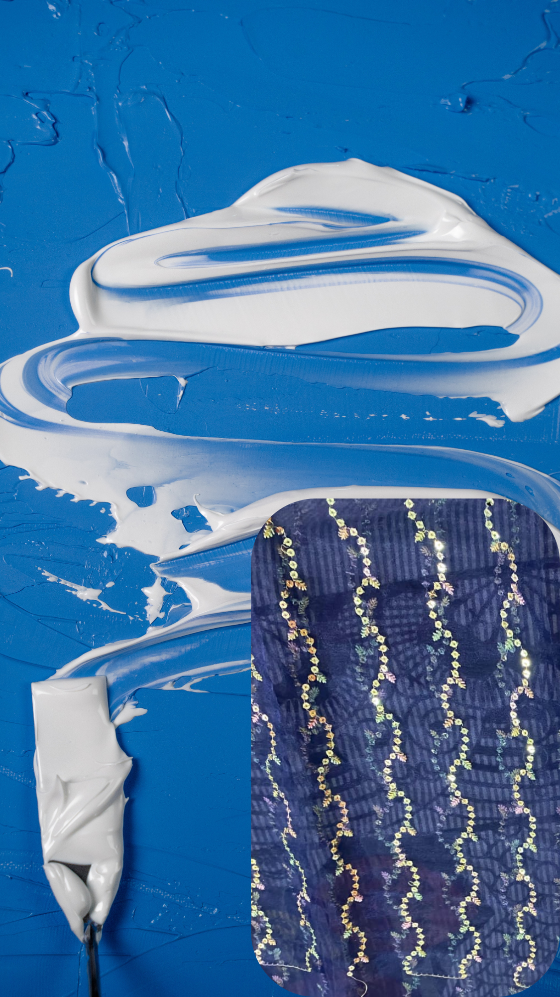 💙✨Ocean Whisper – Dark Blue Denim Jacket with Blue Net Panels & Coordinated Embroidery