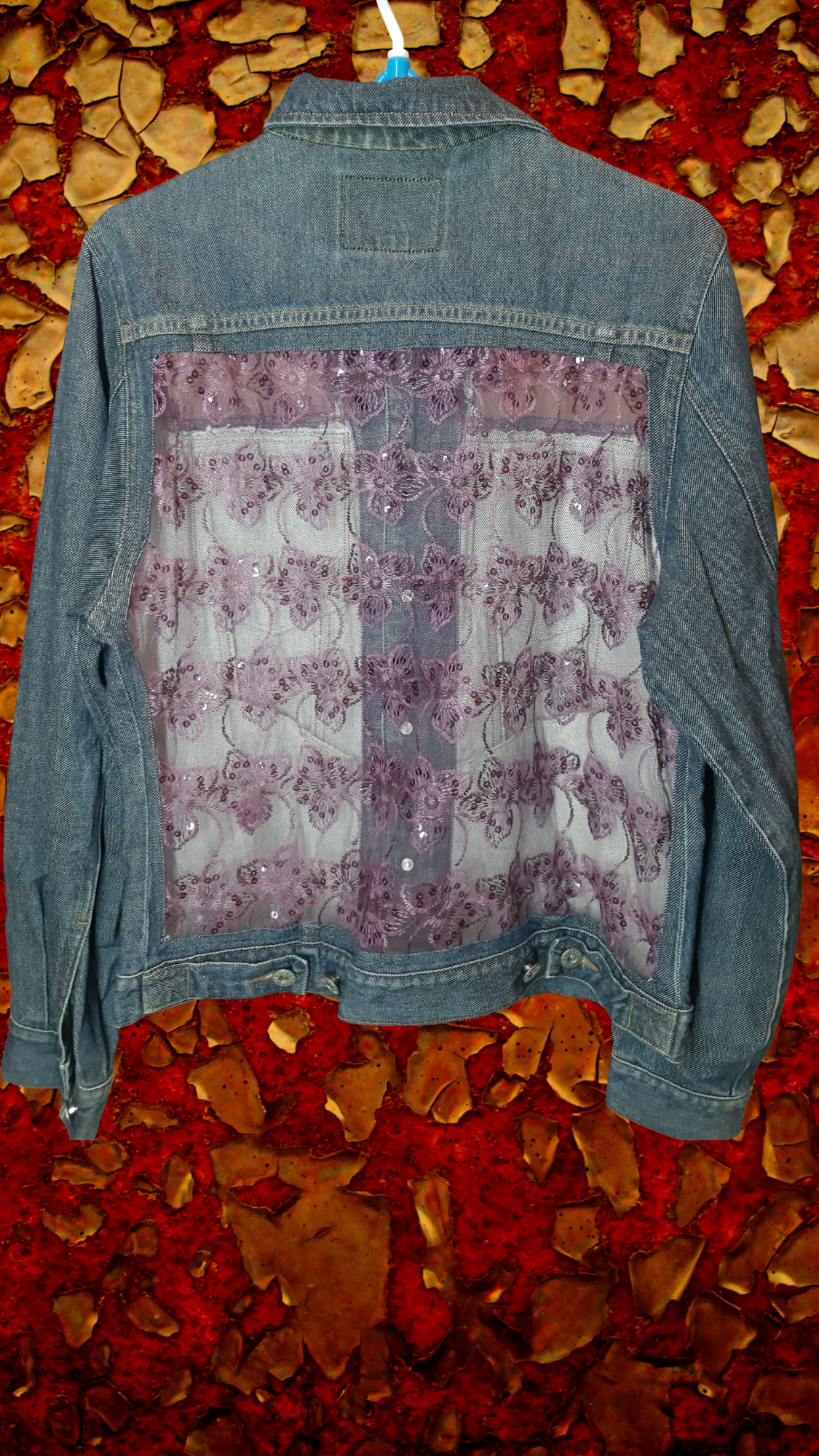 🌹💙Midnight Rose – Dark Blue Denim Jacket with Rose Pink Floral Embroidery on Net Fabric