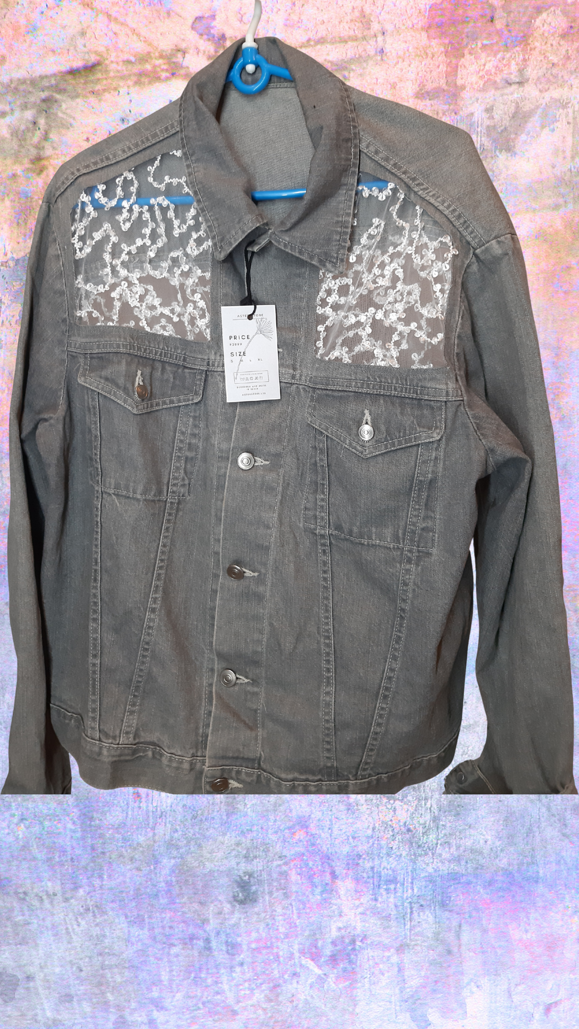 π©Ά Moonlight Mist β Grey Embroidered Denim Jacket