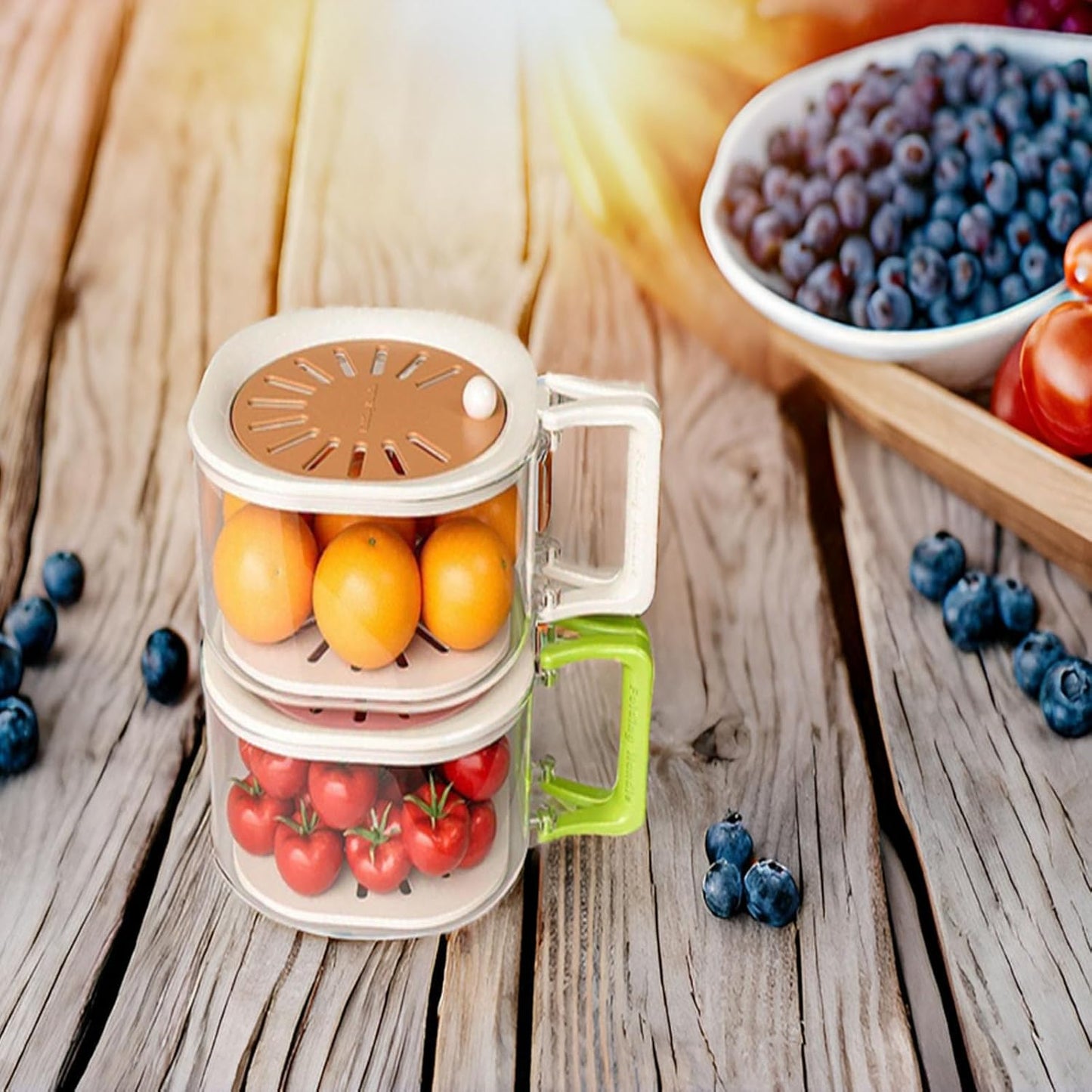 2‑in‑1 Multifunctional Handle Food & Fruit Draining Container – Portable, with Lid & Non‑Slip Grip