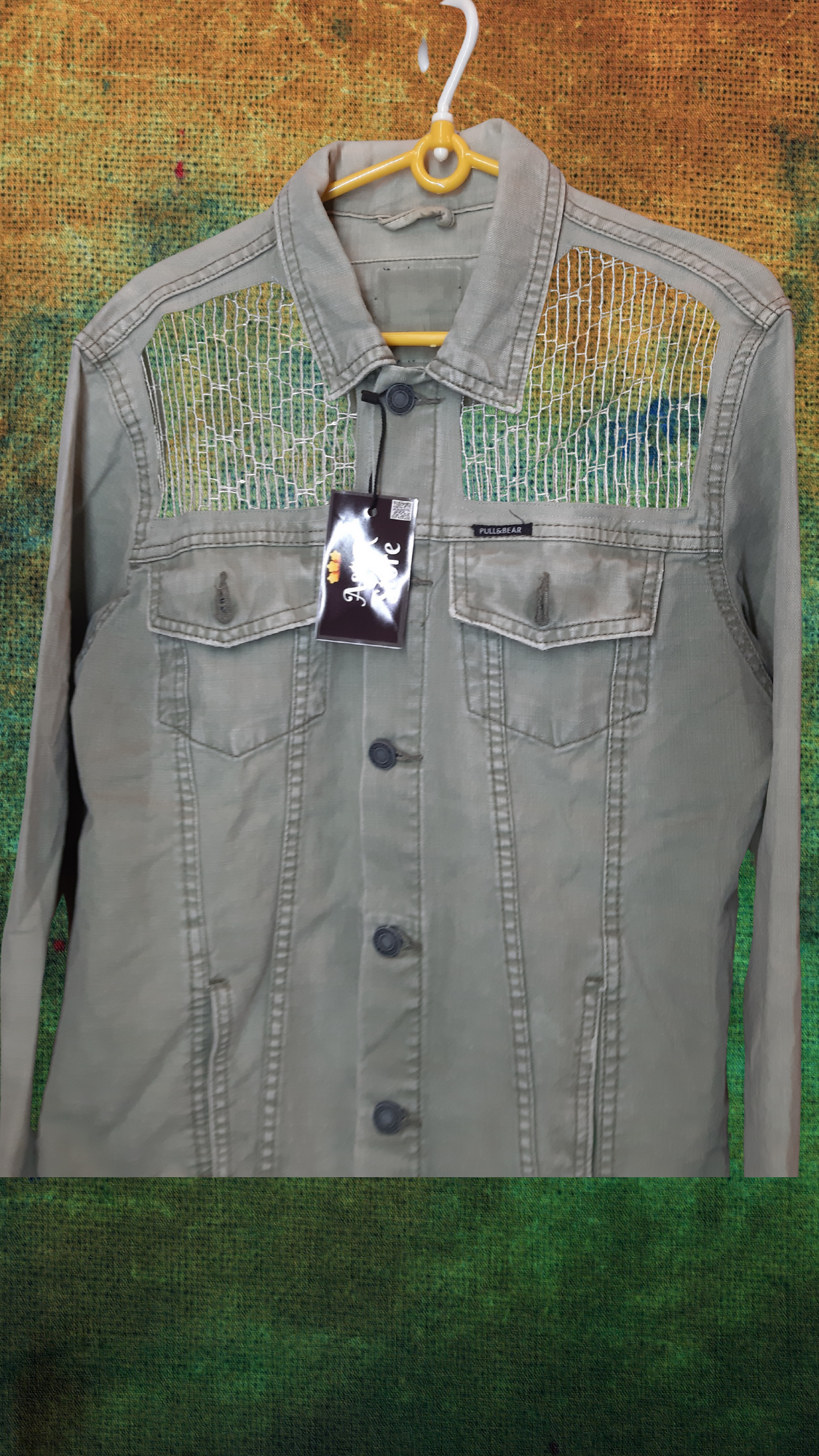 πβ¨ Mint Eden β Light Green Denim Jacket with Green Net Embroidery