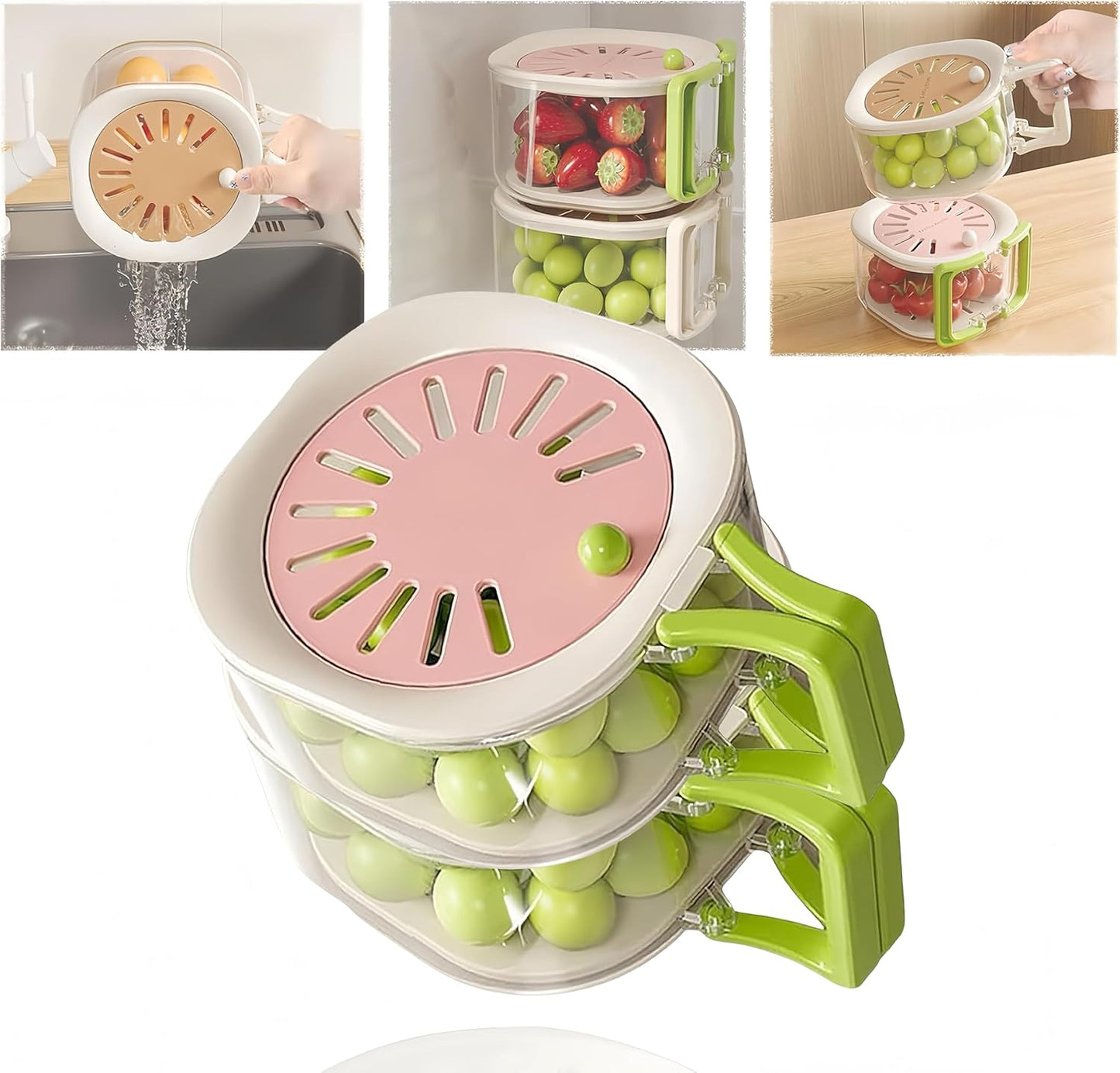 2‑in‑1 Multifunctional Handle Food & Fruit Draining Container – Portable, with Lid & Non‑Slip Grip