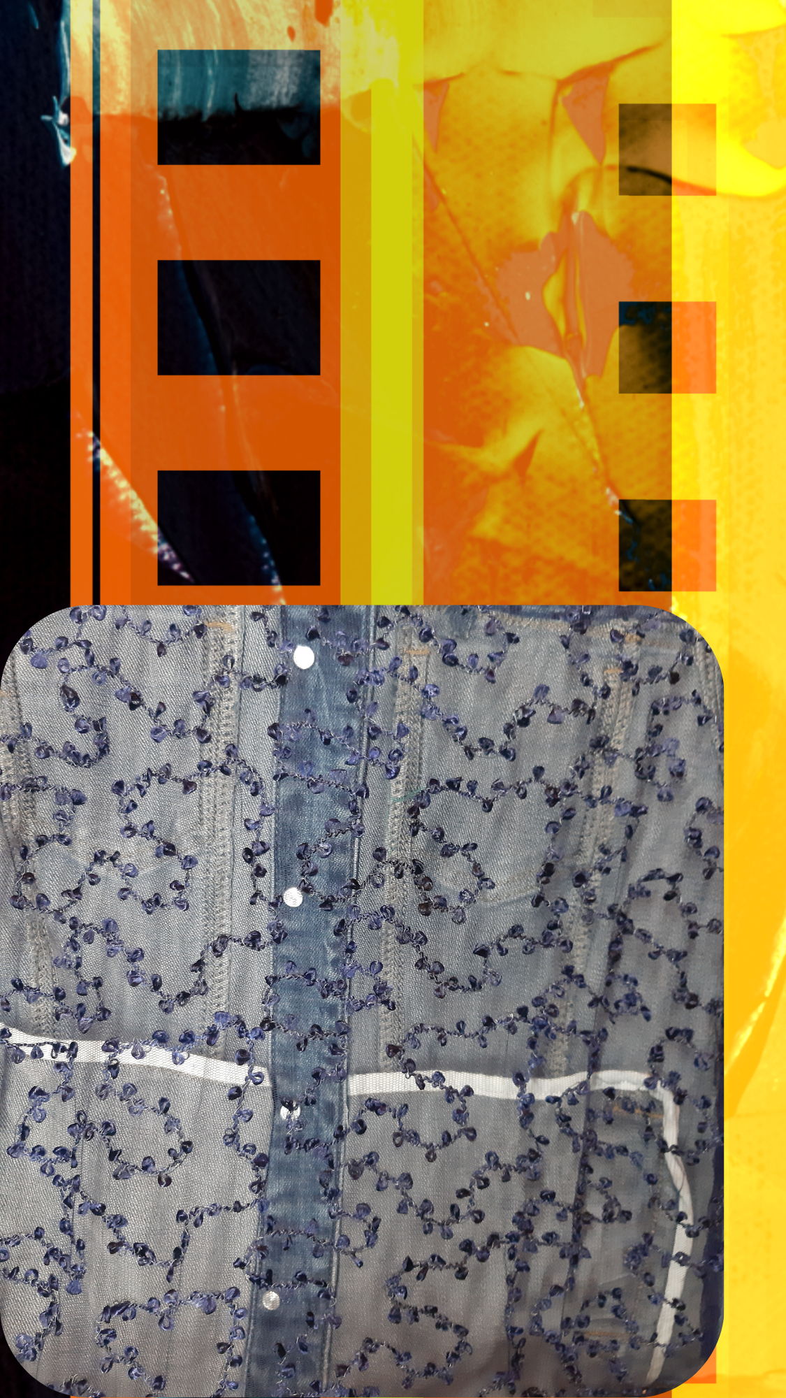 💙Midnight Tide – Dark Blue Denim Jacket with Blue Thread Embroidery on Net Fabric