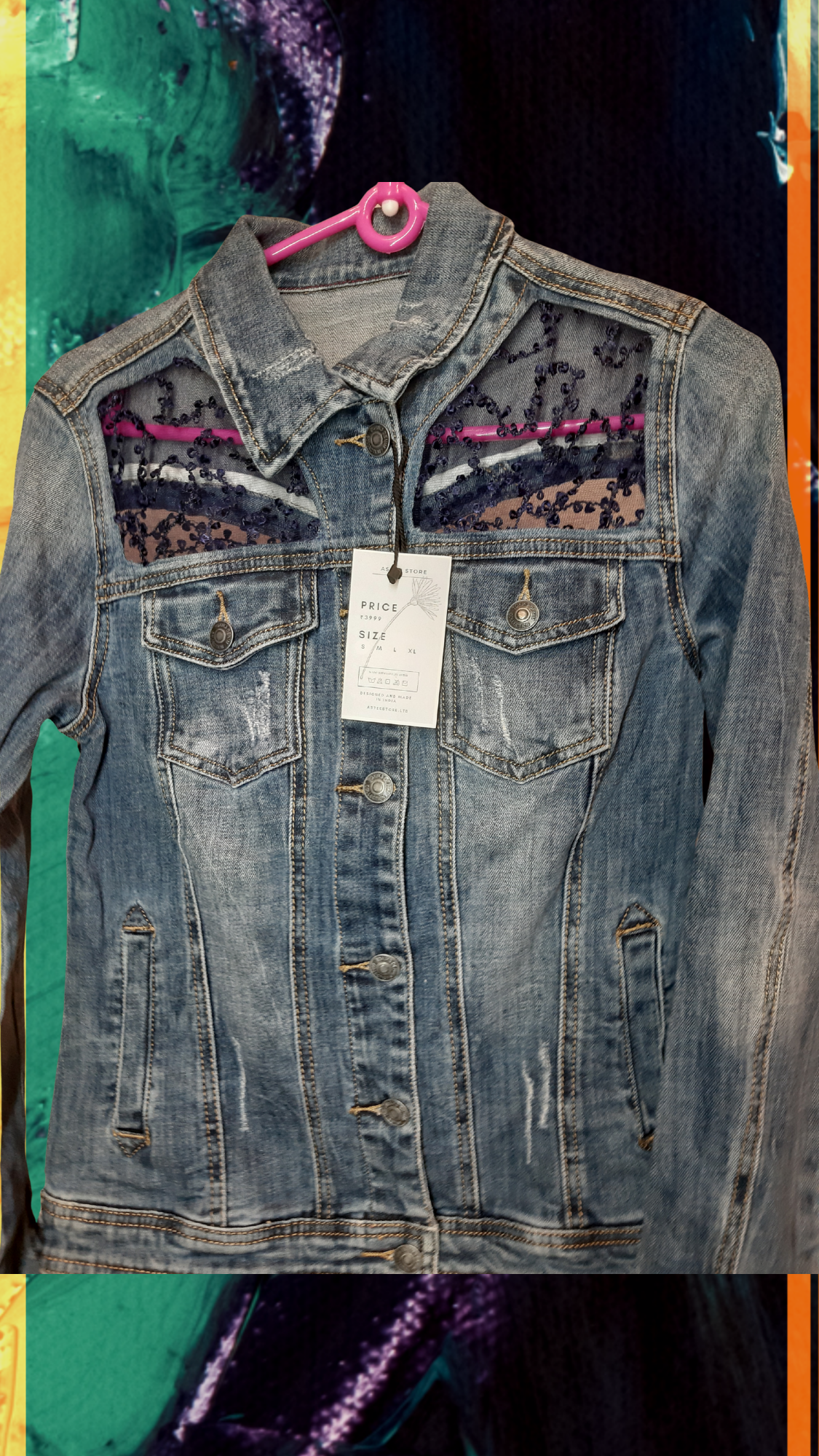 💙Midnight Tide – Dark Blue Denim Jacket with Blue Thread Embroidery on Net Fabric