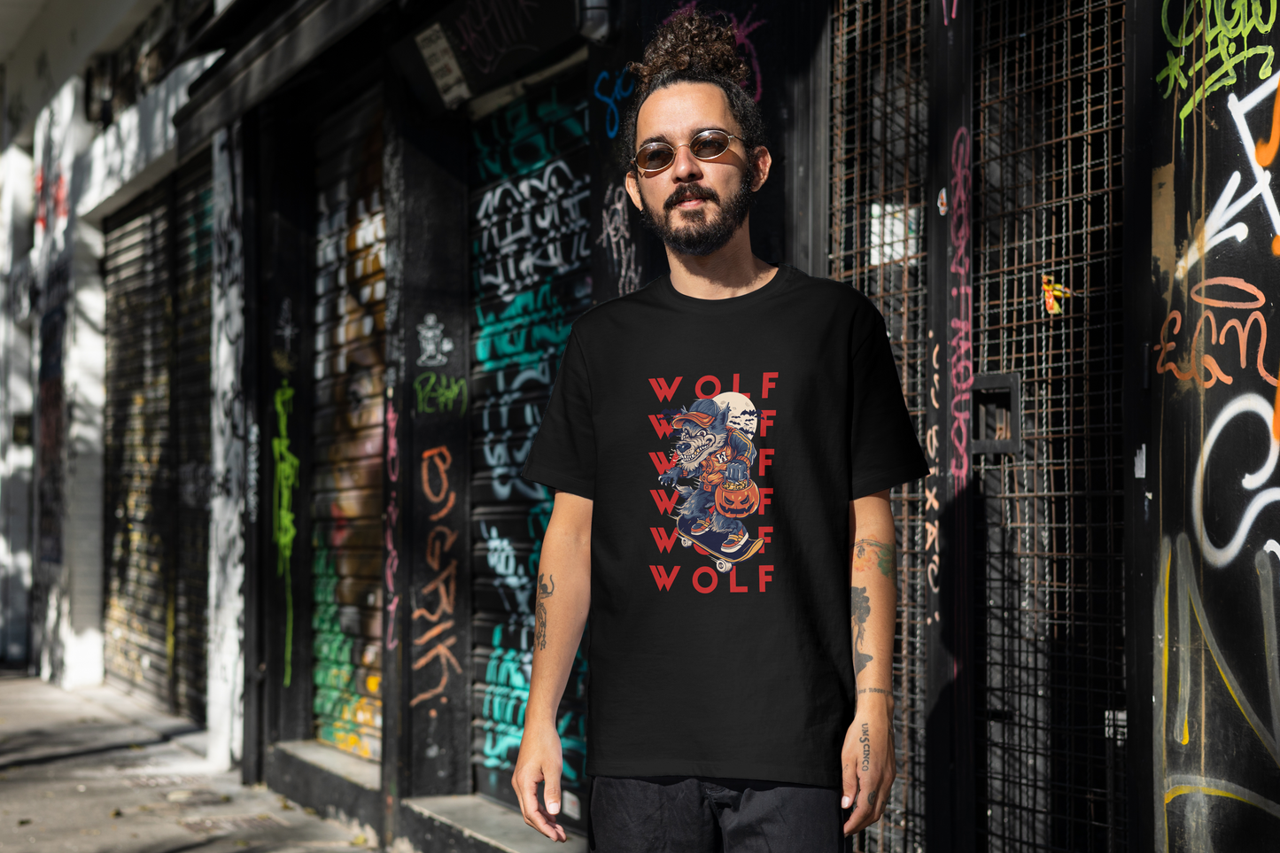 Howl You Doing'? —Oversize Retro Skater Wolf Halloween T-Shirt