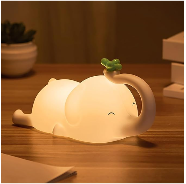 Elephant Night Lamp- Rechargeable Cute Lamp with 3-Level Brightness(Elephant, White)