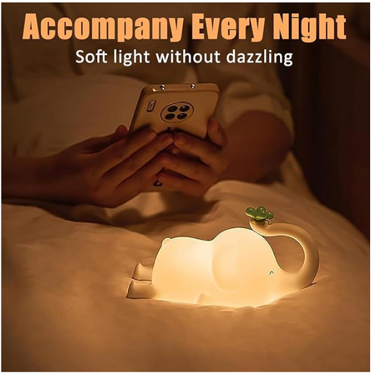 Elephant Night Lamp- Rechargeable Cute Lamp with 3-Level Brightness(Elephant, White)