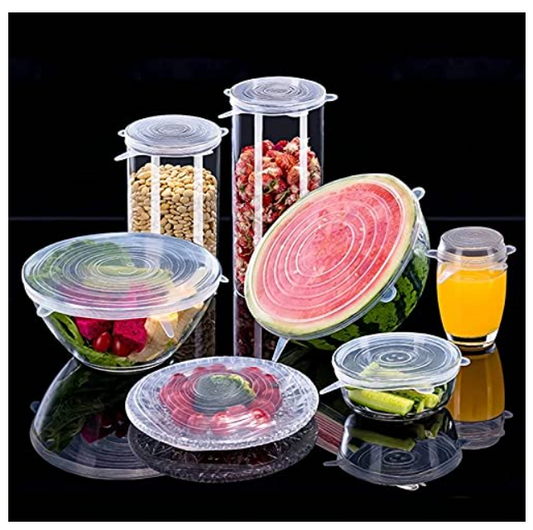 Silicone Lids for Bowls Cups Mug Glass Bowl, Stretchable Reusable Cover, 6 Sizes for Kitchen, Food Safe, Set of 6