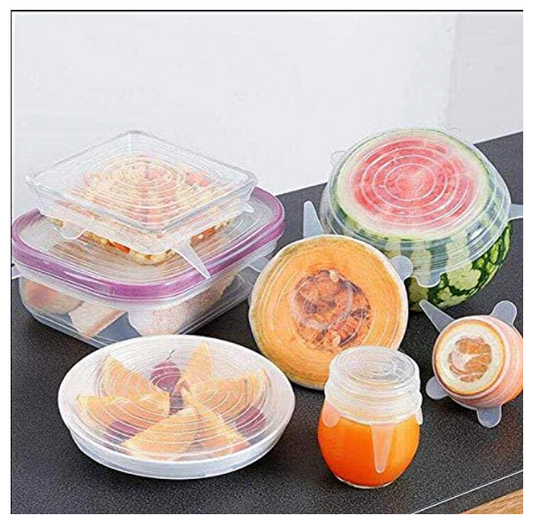 Silicone Lids for Bowls Cups Mug Glass Bowl, Stretchable Reusable Cover, 6 Sizes for Kitchen, Food Safe, Set of 6