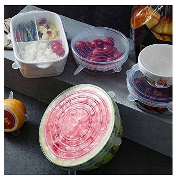 Silicone Lids for Bowls Cups Mug Glass Bowl, Stretchable Reusable Cover, 6 Sizes for Kitchen, Food Safe, Set of 6