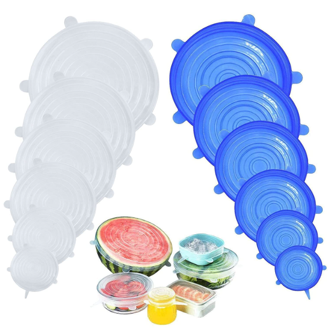 Silicone Lids for Bowls Cups Mug Glass Bowl, Stretchable Reusable Cover, 6 Sizes for Kitchen, Food Safe, Set of 6