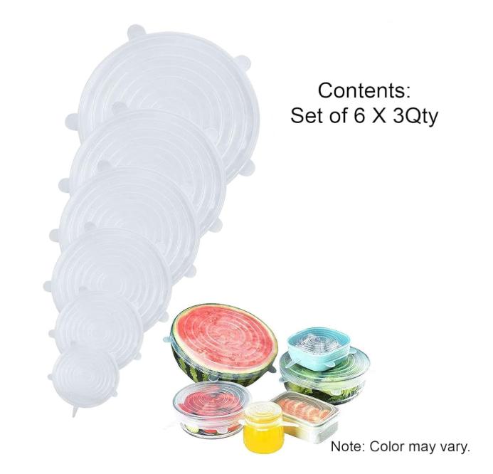 Silicone Lids for Bowls Cups Mug Glass Bowl, Stretchable Reusable Cover, 6 Sizes for Kitchen, Food Safe, Set of 6