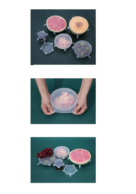 Silicone Lids for Bowls Cups Mug Glass Bowl, Stretchable Reusable Cover, 6 Sizes for Kitchen, Food Safe, Set of 6