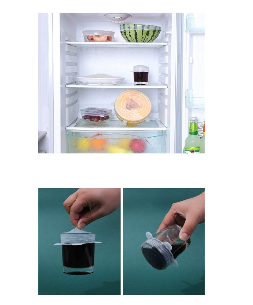 Silicone Lids for Bowls Cups Mug Glass Bowl, Stretchable Reusable Cover, 6 Sizes for Kitchen, Food Safe, Set of 6