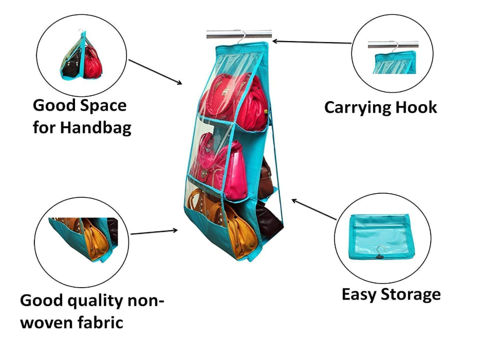 6 Pocket Large Foldable Hanging Purse Handbag