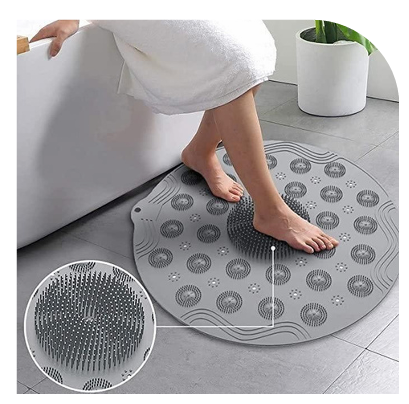 Bathroom Floor Mat Foot Scrubber Non Slip Anti Mould 2-in-1 Round Bath Mat & Massager with Drain Holes