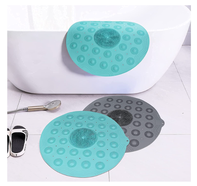 Bathroom Floor Mat Foot Scrubber Non Slip Anti Mould 2-in-1 Round Bath Mat & Massager with Drain Holes