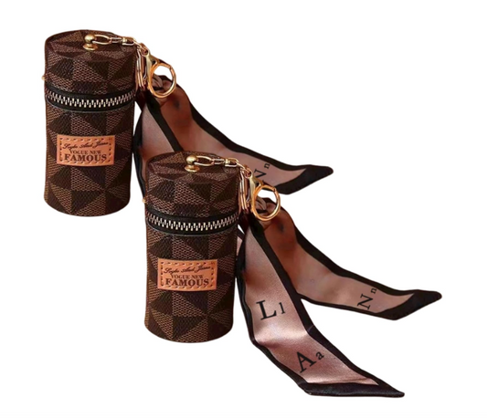 Luxury Leather Lip Gloss Bag, Mini Lipstick Case with Keychain