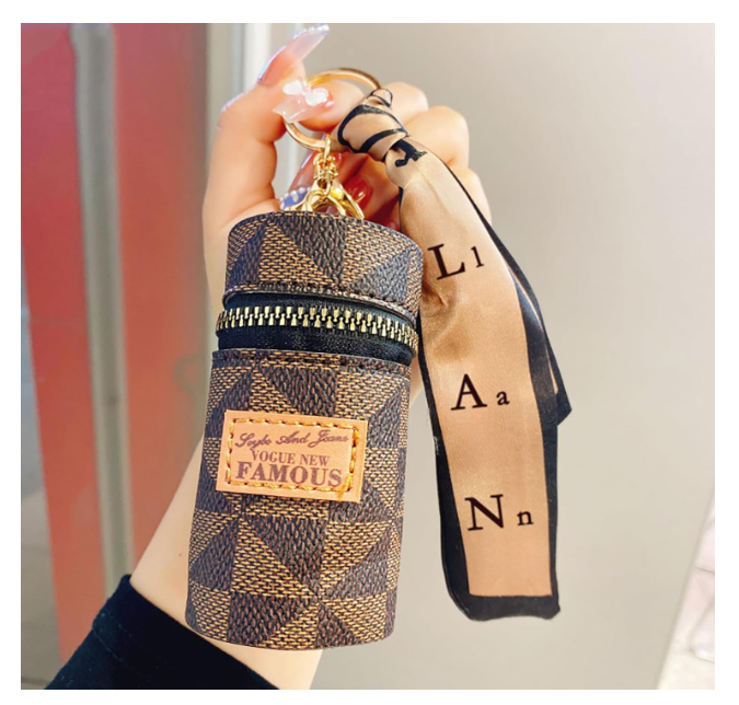 Luxury Leather Lip Gloss Bag, Mini Lipstick Case with Keychain