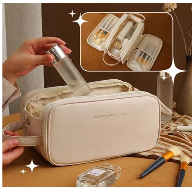Three-Layer Double Zipper U-Shaped Design Cosmetic Bag