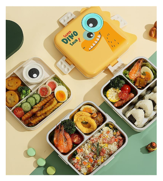 Multi Compartment Eye Design Stainless Steel Lunch Box with Spoon Cup