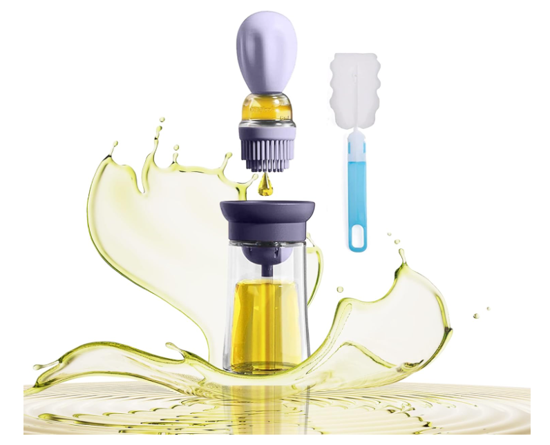 Glass Oil Dispenser with Brush, 2 in 1 Design, Dropper Measuring Bottle for Healthy Cooking Baking Pastry Grilling BBQ , 180ML