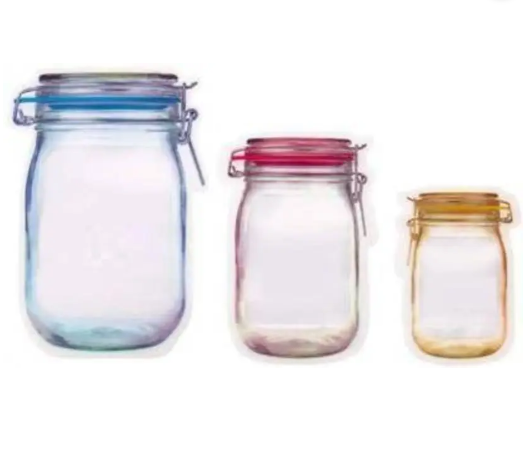 Jar Pouch for Food Storage , Ziplock Bags Reusable Airtight Seal Storage Bags Plastic Storage Pouch (Pack of 3)