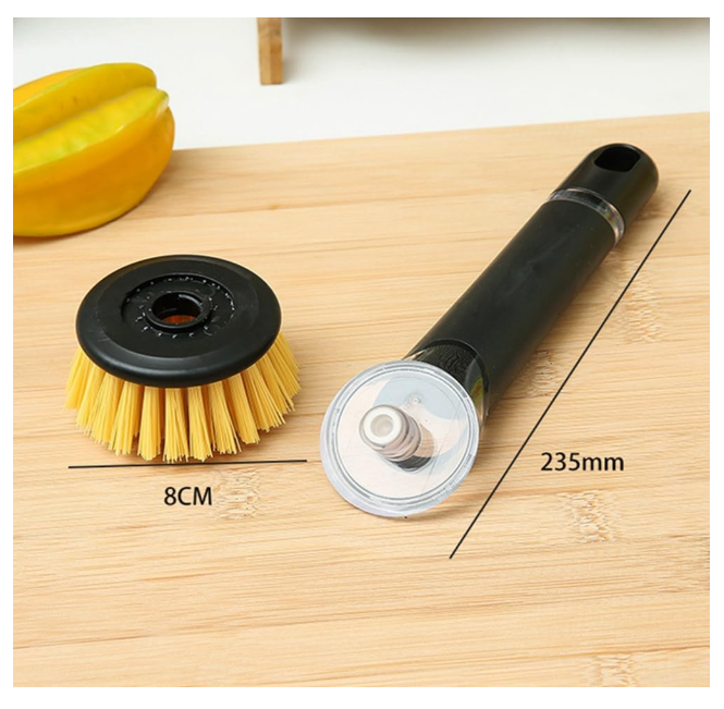 Dishwashing Brush with Soap Dispenser Kitchen Dishwashing Brush Black & Gray with Handle is Suitable for Tableware/Pans/Pots