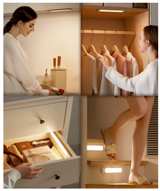 Rechargeable Motion Sensor Under Cabinet Light for Kitchen, Wardrobe, Stairs, Bedroom, Hallway