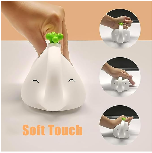 Elephant Night Lamp- Rechargeable Cute Lamp with 3-Level Brightness(Elephant, White)
