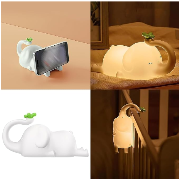 Elephant Night Lamp- Rechargeable Cute Lamp with 3-Level Brightness(Elephant, White)