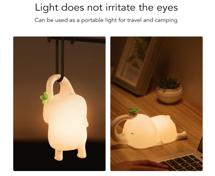 Elephant Night Lamp- Rechargeable Cute Lamp with 3-Level Brightness(Elephant, White)