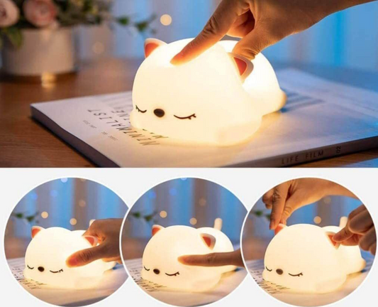 Cute Snoring Cat Night Lamp Color Changing LED Rechargeable