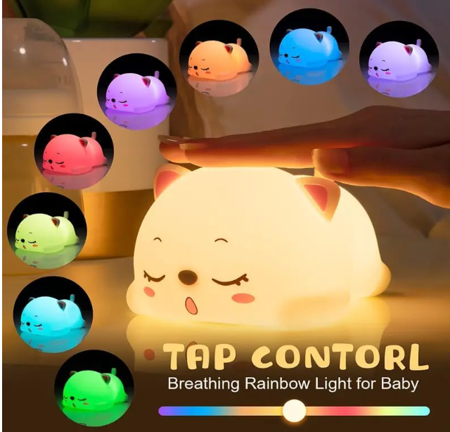 Cute Snoring Cat Night Lamp Color Changing LED Rechargeable