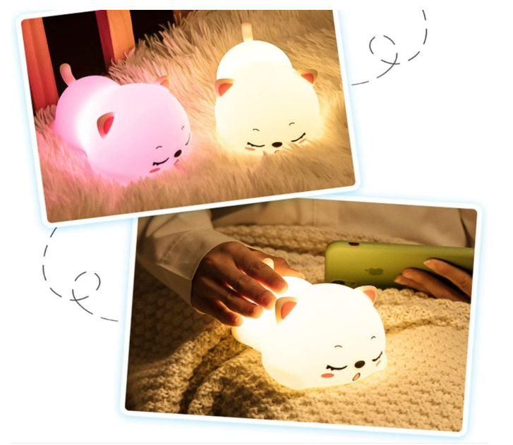 Cute Snoring Cat Night Lamp Color Changing LED Rechargeable
