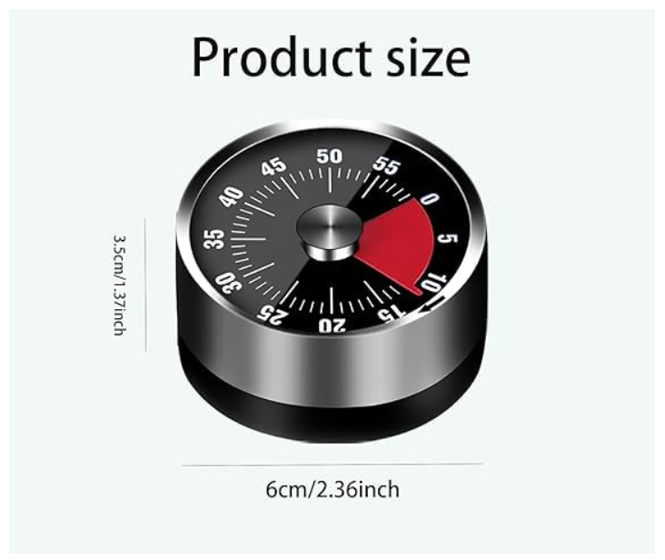 Magnetic 60 Minute Countdown Timer, Round, Mechanical