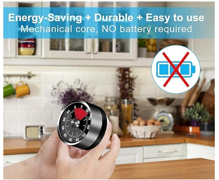 Magnetic 60 Minute Countdown Timer, Round, Mechanical