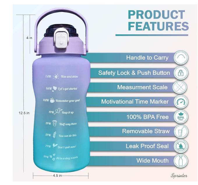 Water Bottle With Time  Marker (Set of 3)