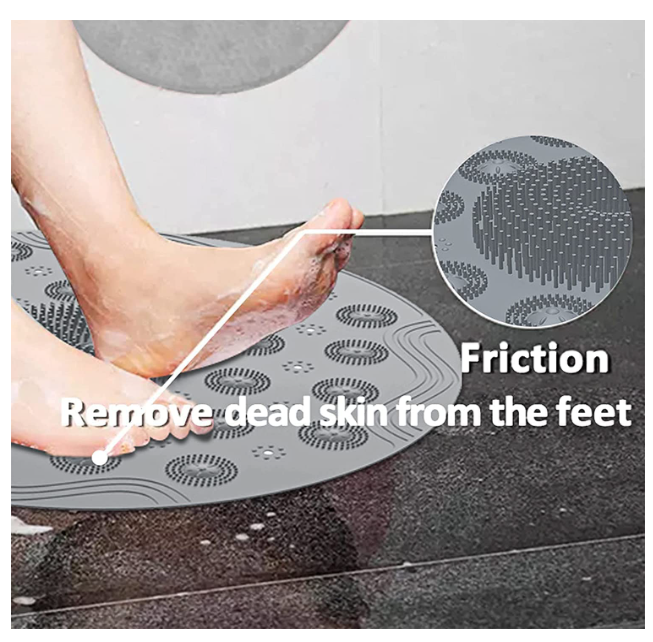 Bathroom Floor Mat Foot Scrubber Non Slip Anti Mould 2-in-1 Round Bath Mat & Massager with Drain Holes