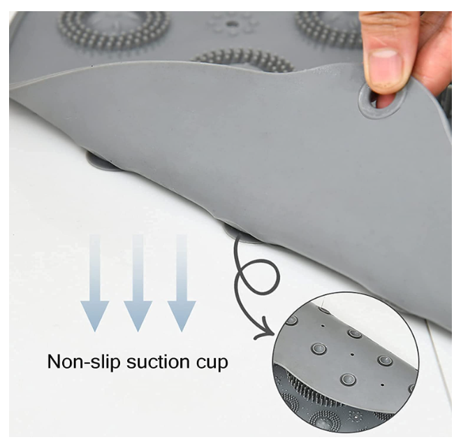 Bathroom Floor Mat Foot Scrubber Non Slip Anti Mould 2-in-1 Round Bath Mat & Massager with Drain Holes