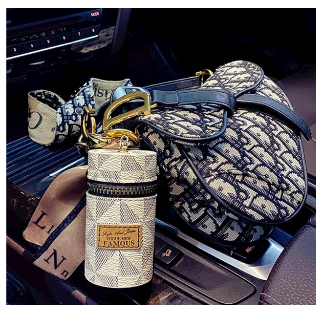 Luxury Leather Lip Gloss Bag, Mini Lipstick Case with Keychain