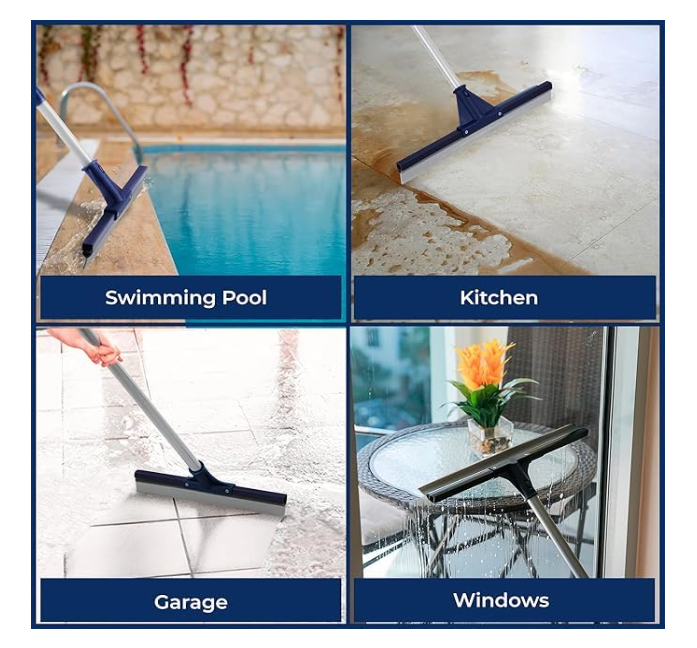 Soft Rubber Blade Floor and Window Glass Cleaning Wiper with Telescopic Handle